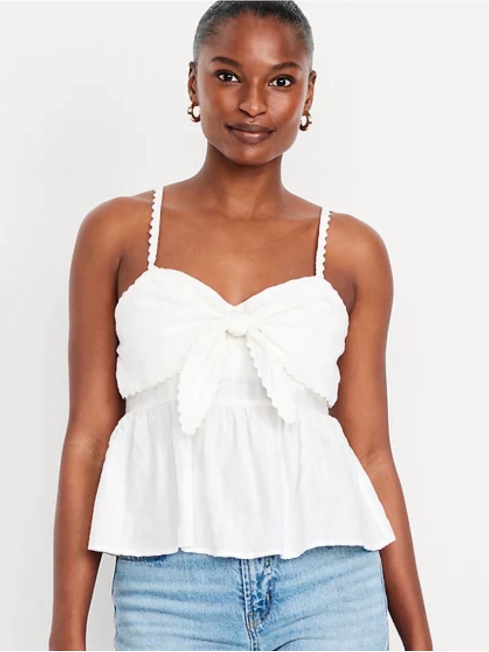 NWT Women’s Old Navy Fit Flare Seersucker White Peplum Tank XL Tall Bow